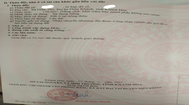 BÁN ĐẤT ĐẸP FULL THỔ CƯ, MẶT TIỀN ĐƯỜNG TL 2 DIÊN THỌ, DIÊN KHÁNH - CHỈ 800TR!