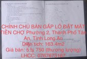 CHÍNH CHỦ BÁN GẤP LÔ ĐẤT MẶT TIỀN CHỢ Phường 2, Thành Phố Tân An, Tỉnh Long An