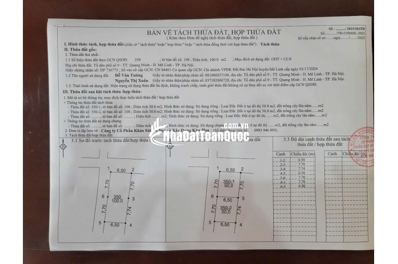 LÔ GÓC 50M TT QUANG MINH,MÊ LINH,DÒNG TIỀN,KINH DOANH,Ô TÔ VÀO