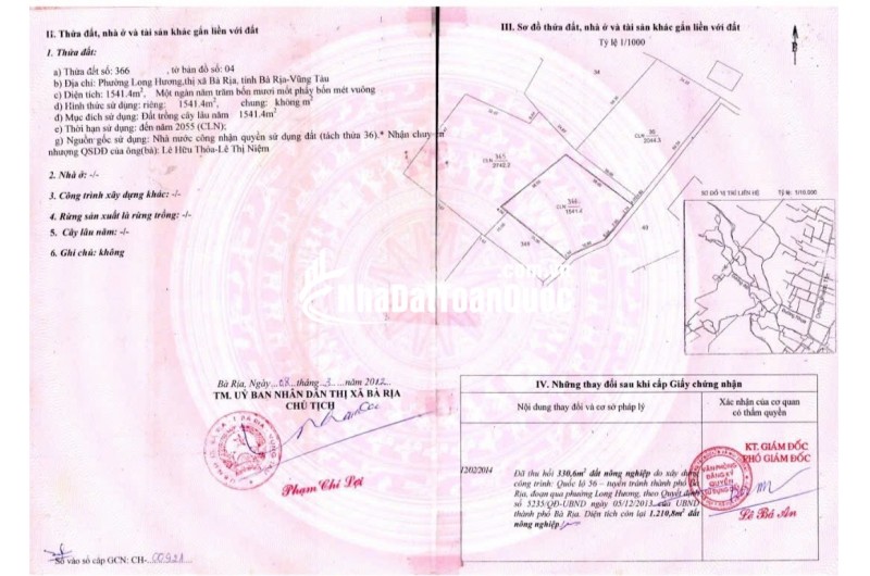 BÁN ĐẤT MẶT TIỀN TUYẾN CHÁNH QUỐC LỘ 56  PHƯỜNG LONG HƯƠNG, BÀ RỊA VŨNG TÀU