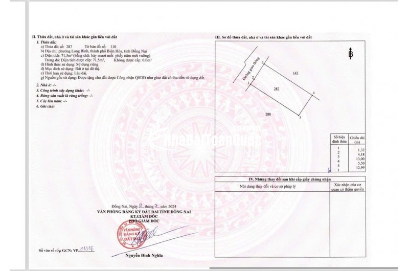 BÁN ĐẤT KP4 P.LONG BÌNH TP.BIÊN HOÀ (5,5M X 13M) SẴN SHR, CHỈ 2.25 TỶ. LH:0868391379.