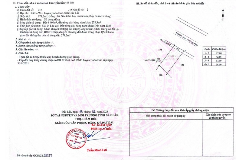 Đất 400 m2 thổ cư, 17m Mặt tiền Tỉnh lộ 1 - Huyện Buôn Đôn - Đăk Lăk, giá chỉ 170 tr/m