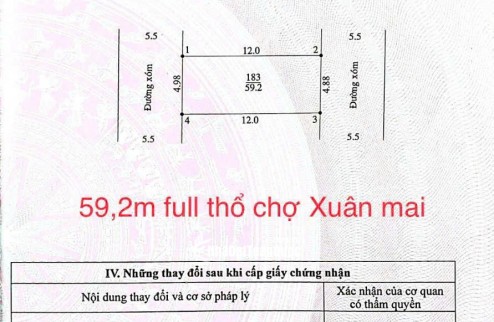 Bán đất tại Thị trấn Xuân Mai, 3,5 tỷ, 59 m2, mặt tiền 4,9m, đường vào 5,5m