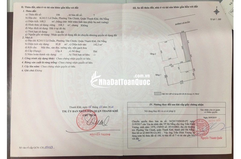 CHÍNH CHỦ RAO BÁN NHÀ TẠI ĐƯỜNG LÊ DUẨN - ĐÀ NẴNG; DT ĐẤT 108,3 m2; GIÁ 15,5 TỶ