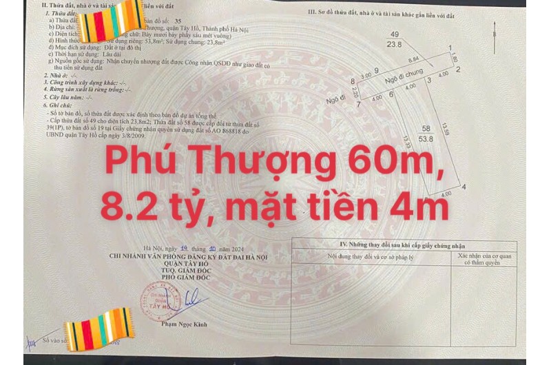 Bán đất tại An Dương Vương, 8,2 tỷ, 60m2, hàng hiếm tại Tây Hồ, Hà Nội