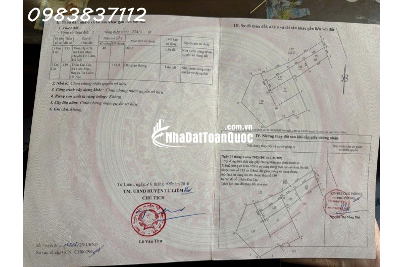 Bán đất tại Liên Mạc, 9,8 tỷ, 80m2, hướng Đông Bắc, pháp lý đầy đủ