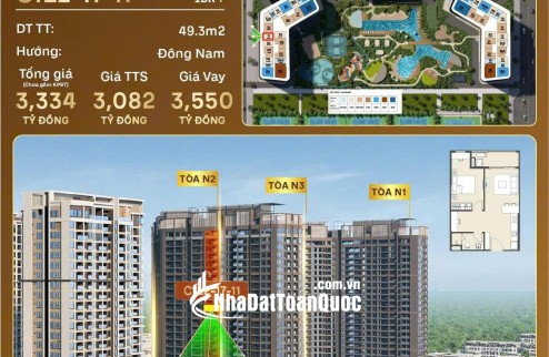 Chung cư Masteri Trinity Square – Vinhomes Ocean Park 2, Căn 1PN+ diện tích 49,3m2 hướng Đông Nam giá chỉ 3 tỷ