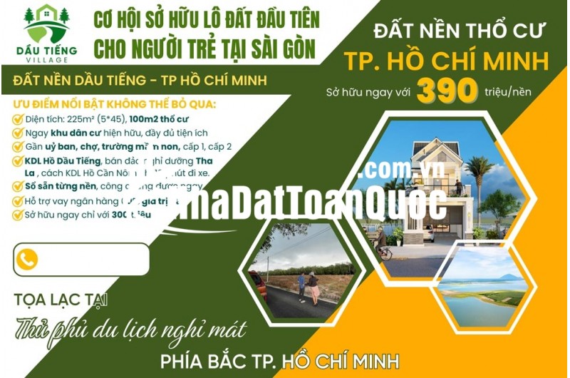Đất thổ cư Định An, Dầu Tiếng, TP. Hồ Chí Minh giá 390 triệu/nền 225m2