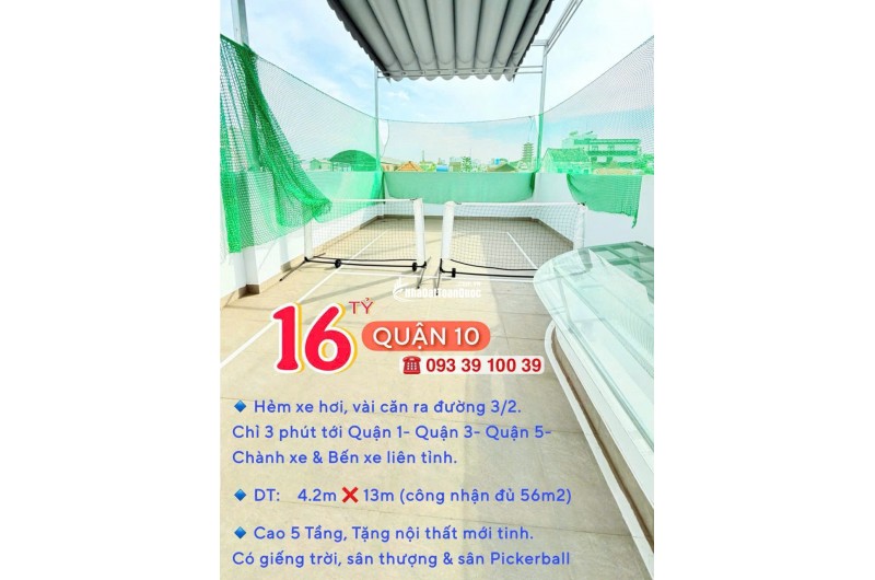 BÁN NHÀ Q10- HXH 6M- 3 THÁNG 2- SÂN PICKLEBALL- CĂN GÓC 5 TẦNG 56m2 ĐỦ NỘI THẤT. Mr Vũ 0933 910 039