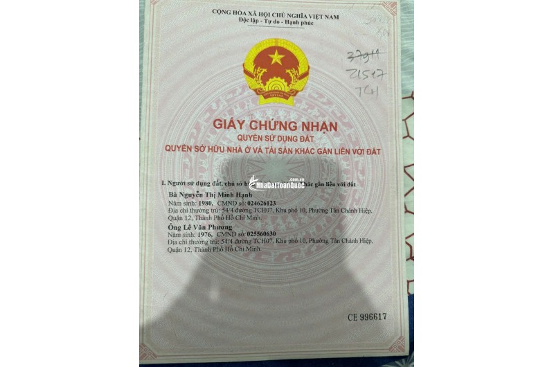 BÁN NHÀ TÂN CHÁNH HIỆP 7 Q12 – HẺM XE TẢI – SỔ NỞ HẬU – GIÁ CHỈ 4.2 TỶ Lh:0906962597.