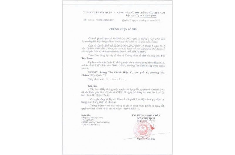 BÁN NHÀ TÂN CHÁNH HIỆP 7 Q12 – HẺM XE TẢI – SỔ NỞ HẬU – GIÁ CHỈ 4.2 TỶ Lh:0906962597.