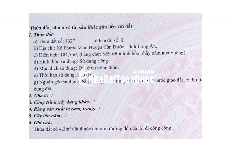 Chính chủ bán miếng đất tại Xã Phước Vân, Huyện Cần Đước, Tỉnh Long An