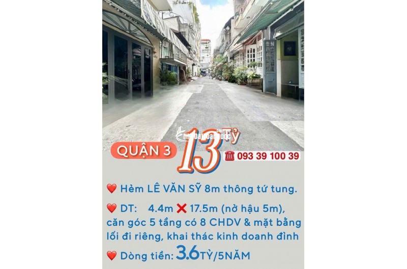 BÁN NHÀ KẾ Q1- Q3- Q4- Q10 - DOANH THU: 3.6 TỶ/5 NĂM- CAO 5 TẦNG HƠN 8 PHÒNG ĐỦ NỘI THẤT: tử 8 tỷ