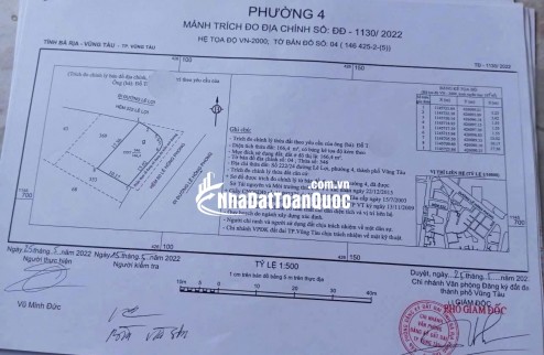 Bán lô đất Biệt thự căn góc 2 mặt tiền đường nội bộ đường Lê Hồng Phong P. Vũng Tàu.