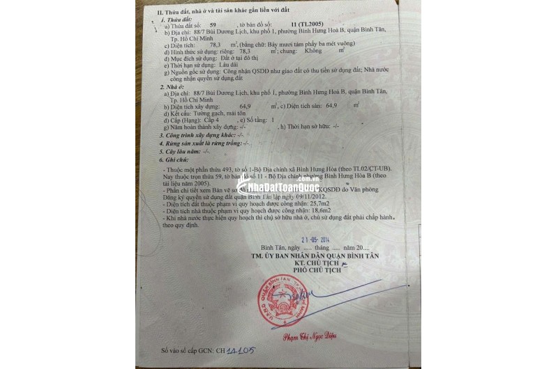 Bán nhà cấp 4 số 88/7 Bùi Dương Lịch P. Bình Hưng Hoà B Bình Tân