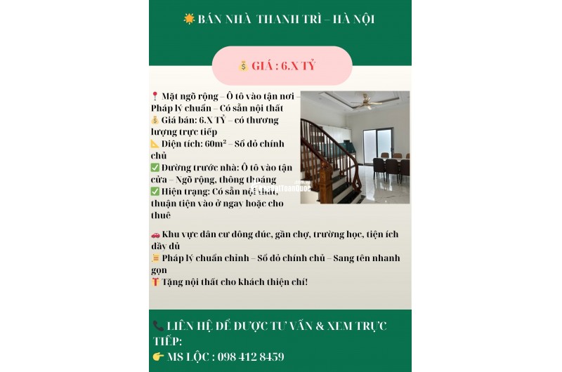  BÁN NHÀ – THANH TRÌ – HÀ NỘI - DIỆN TÍCH 61M2 