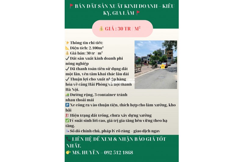  BÁN ĐẤT SẢN XUẤT KINH DOANH – KIÊU KỴ, GIA LÂM 