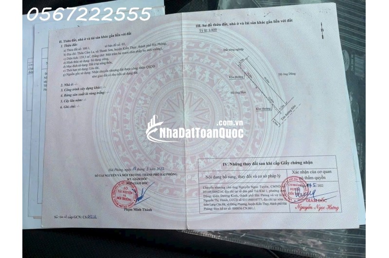 Bán đất Cẩm La, xã Thanh Sơn, huyện Kiến Thụy, Hải Phòng.