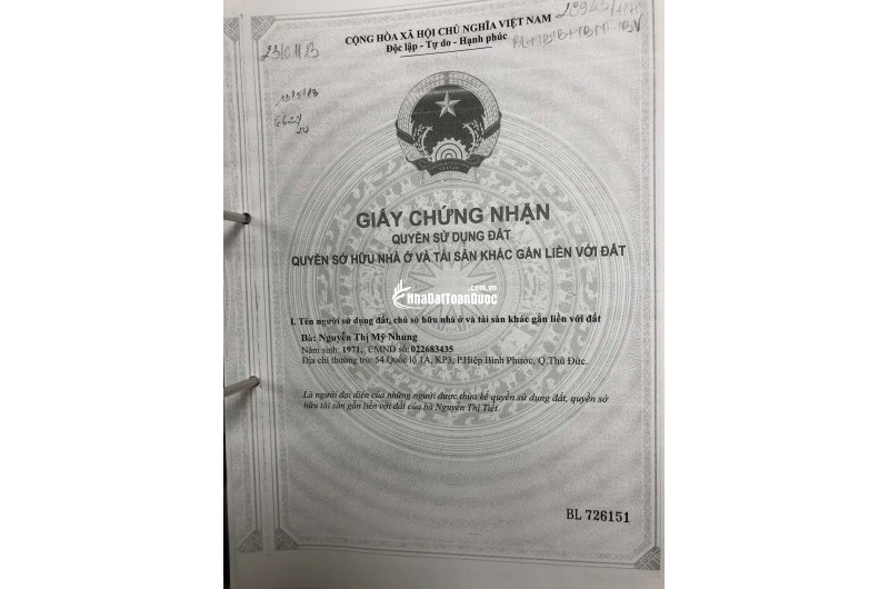 BÁN NHÀ MẶT TIỀN QL1A, HIỆP BÌNH PHƯỚC, DT 100,6M2, SHR, CHỈ 4.9 TỶ. LH:0765659378.