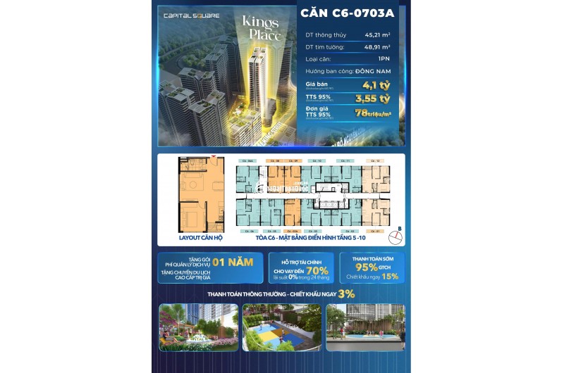 Căn hộ 1 phòng ngủ tại dự án Capital Square Đà Nẵng – Tòa C6 Kings Place