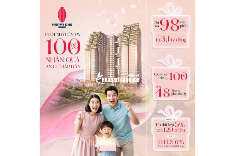 MỞ BÁN CĂN HỘ HAPPY ONE SORA THỦ ĐỨC, NỘI THẤT CAO CẤP, 69M2, TỪ 3.2 TỶ. LH:0987225871.