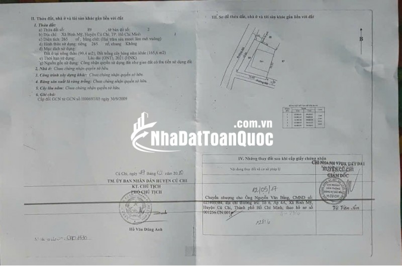 Bán đất 265m2 đường xe hơi xã Bình Mỹ, Huyện Củ Chi
