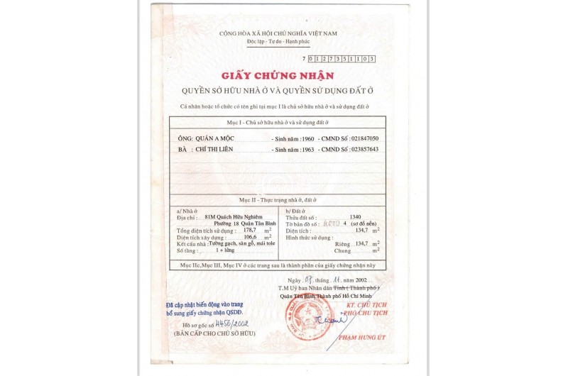 Bán nhà mặt tiền 3 lầu 5PN số 22 Quách Hữu Nghiêm Q.Tân Phú