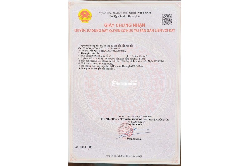 Bán đất thổ cư Hóc Môn, đường Phùng Thị Chuyện, 226m2, SHR, giá 7 tỷ - LH:
