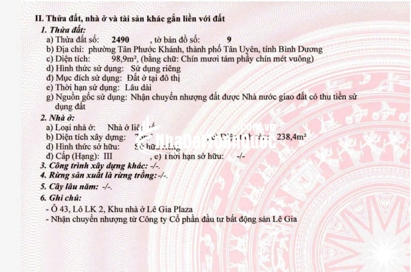 Bán nhà phố liền kề cao cấp – Dự án Lê Gia Plaza, Tân Uyên, Bình Dương
