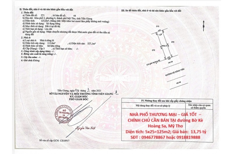 NHÀ PHỐ THƯƠNG MẠI – GIÁ TỐT  – CHÍNH CHỦ CẦN BÁN TẠI đường Bờ Kè Hoàng Sa, Mỹ Tho
