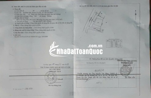 Bán đất 265m2 đường xe hơi xã Bình Mỹ, Huyện Củ Chi