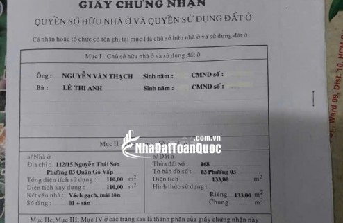 Bán nhà Nhà cấp 4 cũ, nở hậu, sổ hồng mặt tiền Nguyễn Tuân Gò Vấp