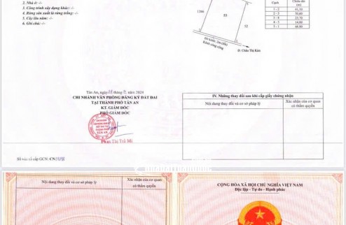 CHÍNH CHỦ Cần Bán 5600M2 Đất Lúa - MẶT TIỀN Châu Thị Kim, An Vĩnh Ngãi, TP Tân An, Long An