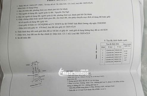 BÁN ĐẤT TẠI HOÀ LỢI 110M2 SỔ SẴN GIÁ 1.450.000.000. LH:0399935999.