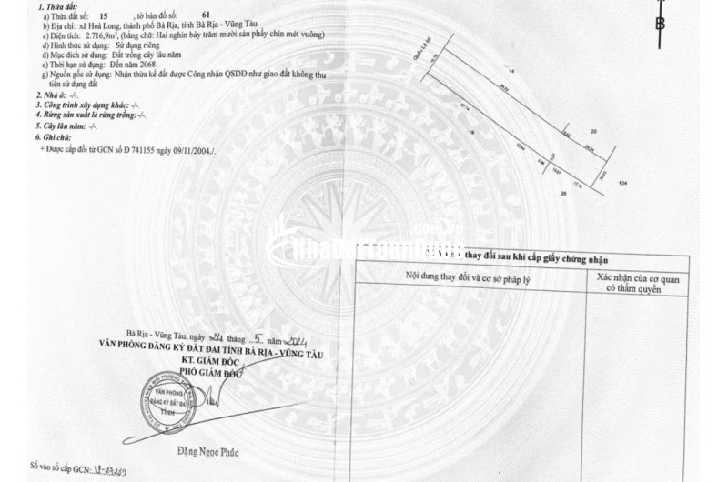 BÁN 2716M ĐẤT MẶT TIỀN QUỐC LỘ 56 XÃ HÒA LONG BRVT GIÁ 28 TỶ. LH:0937652763.