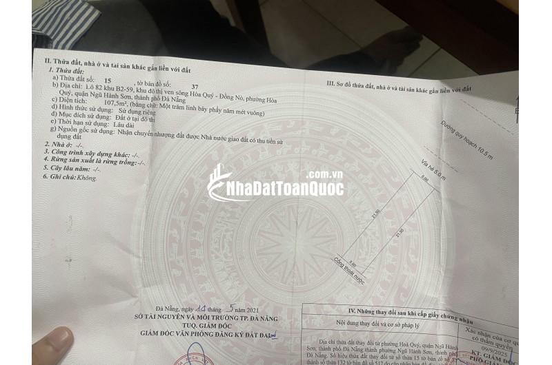 Đất nền Nam Hoà Xuân, Ngũ Hành Sơn 100m2 - Vị trí đẹp, hướng Đông, sổ đỏ trao tay, giá chỉ 6.5 tỷ! Gọi ngay 0843222222.