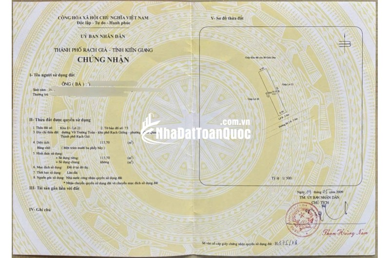 Bán đất khu giáo viên trường Hướng Nghiệp - đường Võ Trường Toản (P Vĩnh Quang cũ, P Rạch Giá, An Giang)