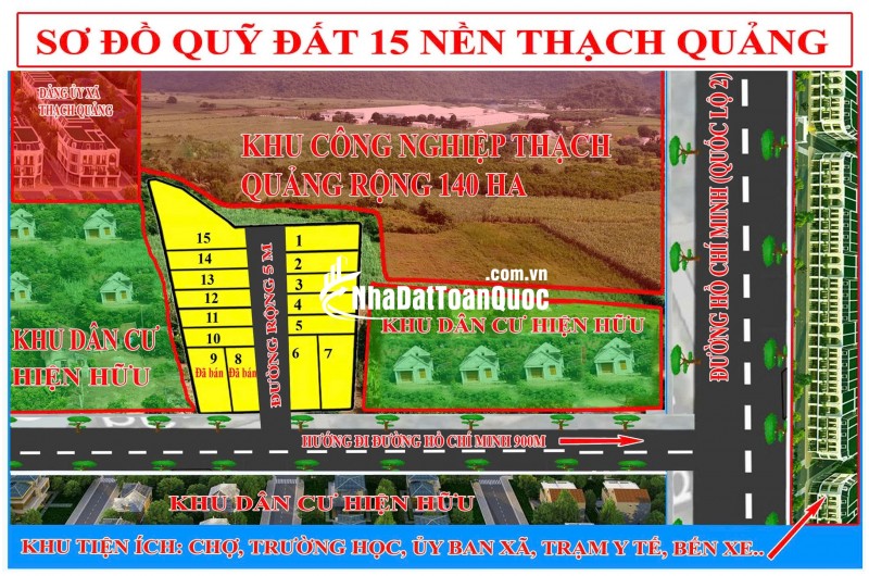 Bán nhanh mảnh đất vị trí đắc địa ngay đường mòn Hồ Chí Minh, sát khu công nghiệpTthạch Quảng diện tích 412m2 595 triệu hiện đã phân thành 3 lô