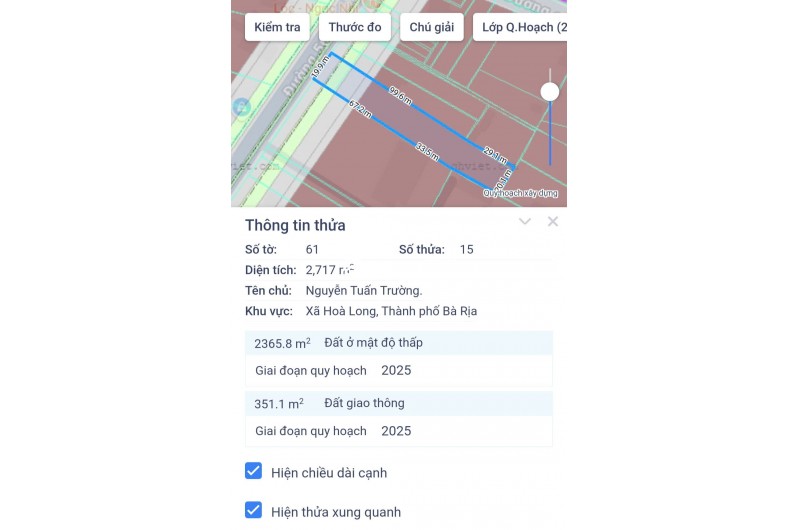 BÁN 2716M ĐẤT MẶT TIỀN QUỐC LỘ 56 XÃ HÒA LONG BRVT GIÁ 28 TỶ. LH:0937652763.