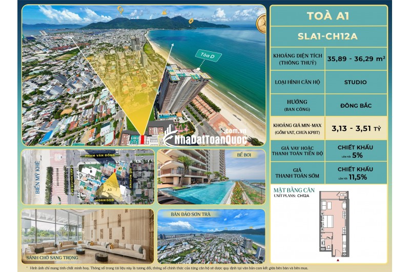 Qũy căn dộc quyền căn hộ cao cấp mặt biển Mỹ Khê,CK 14,5% The Soleil Đà Nẵng, khai thác KD 500tr/năm