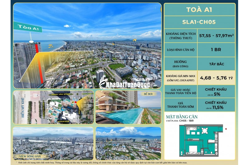 Qũy căn dộc quyền căn hộ cao cấp mặt biển Mỹ Khê,CK 14,5% The Soleil Đà Nẵng, khai thác KD 500tr/năm