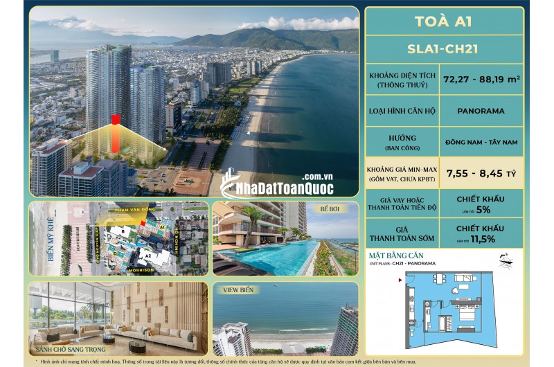 Qũy căn dộc quyền căn hộ cao cấp mặt biển Mỹ Khê,CK 14,5% The Soleil Đà Nẵng, khai thác KD 500tr/năm