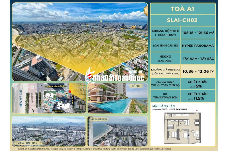 Qũy căn dộc quyền căn hộ cao cấp mặt biển Mỹ Khê,CK 14,5% The Soleil Đà Nẵng, khai thác KD 500tr/năm