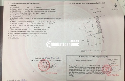 Chính chủ rao bán nhà tại đường Lê Duẩn - Đà Nẵng; DT đất 108,3 m2; giá 14,5 tỷ