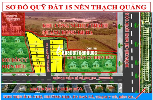 Bán nhanh mảnh đất vị trí đắc địa ngay đường mòn Hồ Chí Minh, sát khu công nghiệpTthạch Quảng diện tích 412m2 595 triệu hiện đã phân thành 3 lô