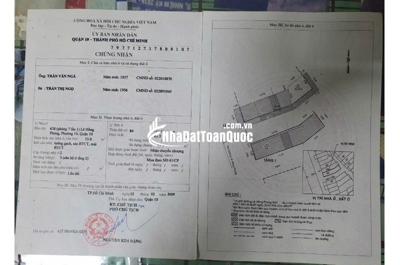 Bán nhà tập thể tầng 2 ngay mặt tiền 638 Lê Hồng Phong Q10