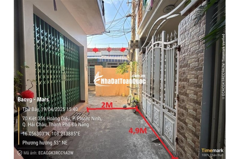 Bán nhanh nhà 2 tầng kiệt 356 Hoàng Diệu, Đà Nẵng.