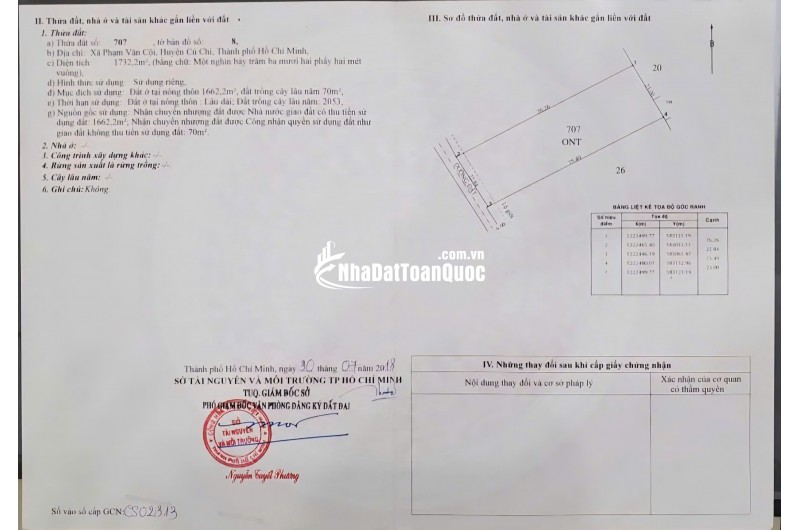 BÁN 1732 M² ĐẤT ĐƯỜNG PHẠM VĂN CỘI CỦ CHI, GIÁ 12TR/M2. LH:0938677702.