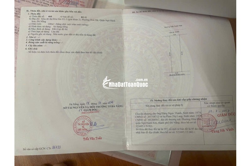 Bán đất đường TRẦN XUÂN HOÀ -Ngũ Hành Sơn , DT 100m2 giá 5ty9 LH 0942992361