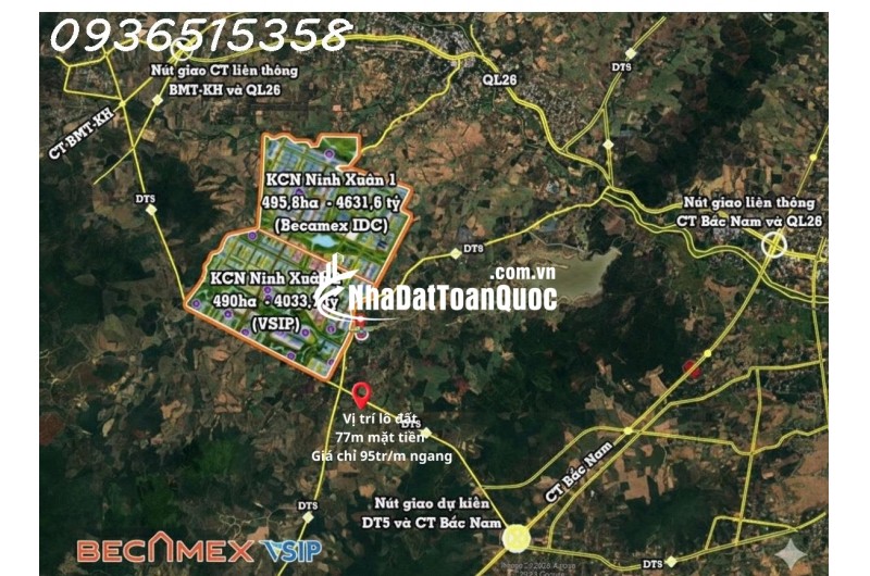 Đất nền giá tốt 77m ngang, cách ngã tư DT5-DT8 100m, đường dt5 quy hoạch 42m – đón sóng KCN Becamex Ninh Xuân